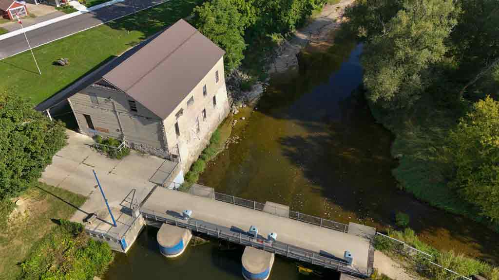 Aerial view of Logan's Mill and the Maitland River